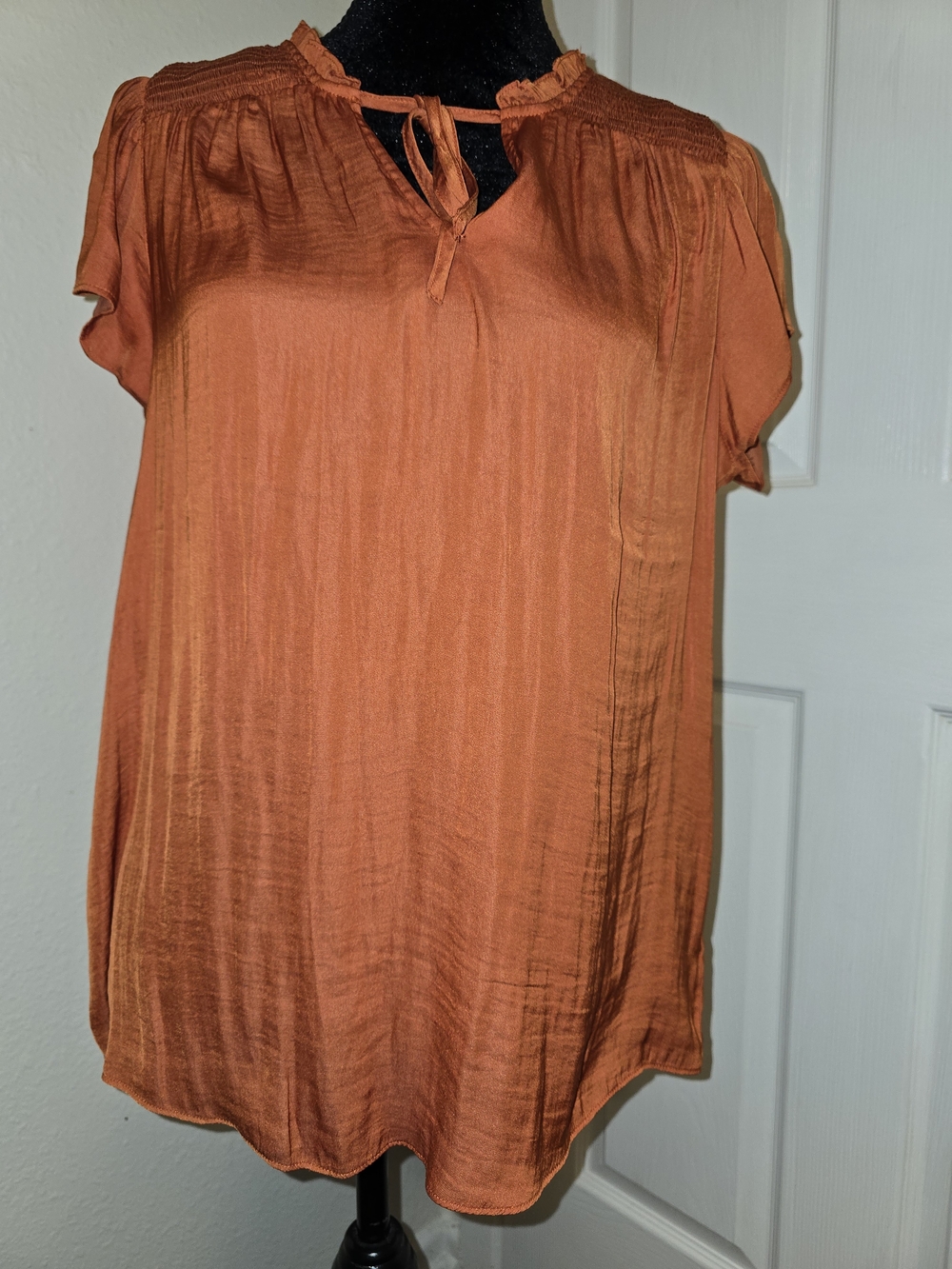 Women’s Rust Tie-Neck Short Sleeve Blouse